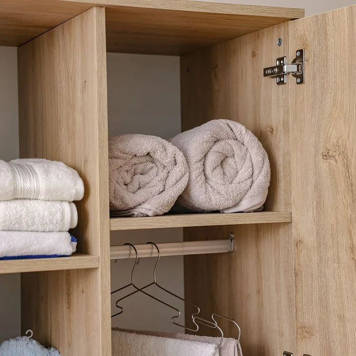 Zeta 4Door Wardrobe With 1 Mirror & Open Shelves-Offwhite & Grey