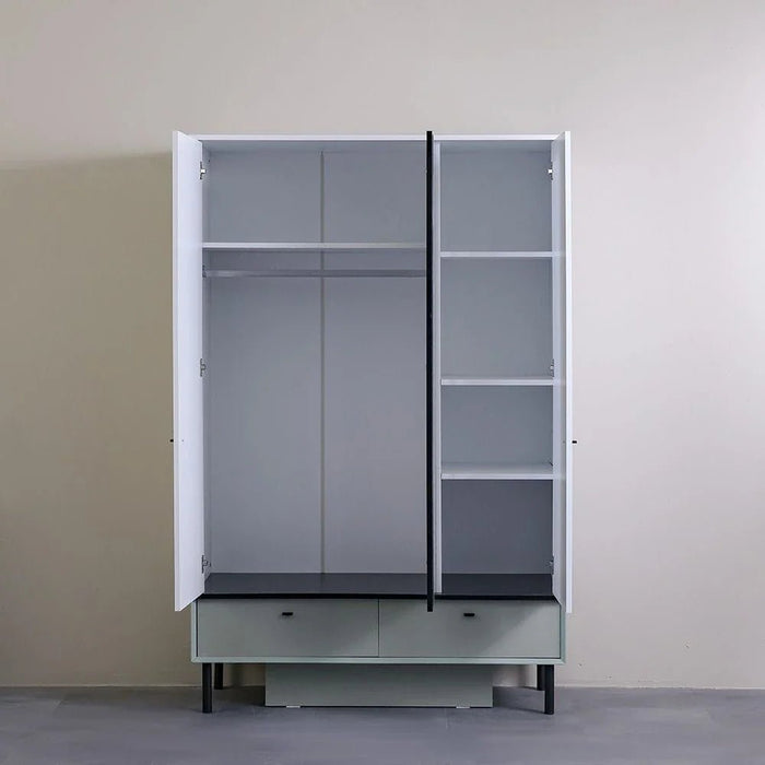 Petra 3Door Wardrobe With 2Drawers & 1Mirror-White & Grey