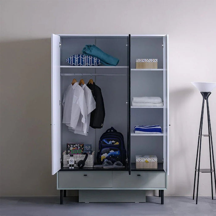 Petra 3Door Wardrobe With 2Drawers & 1Mirror-White & Grey