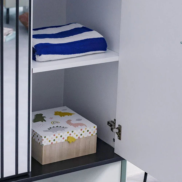 Petra 3Door Wardrobe With 2Drawers & 1Mirror-White & Grey