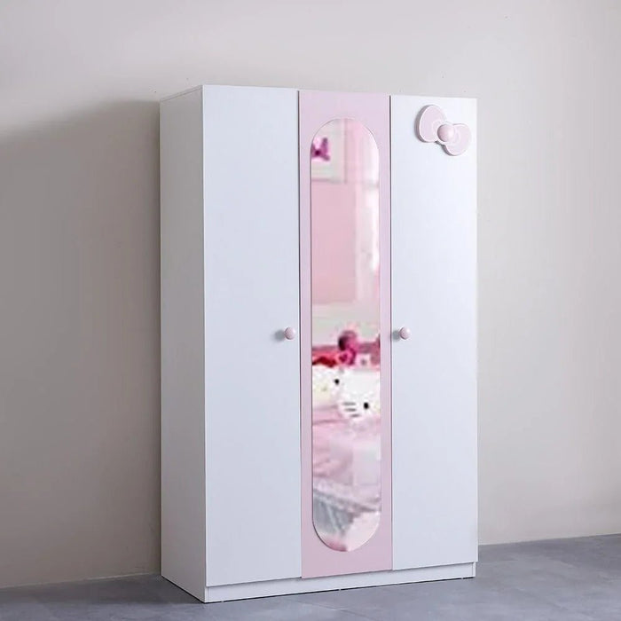 Kitty 3Door Wardrobe With 1 Mirror-White+Pink