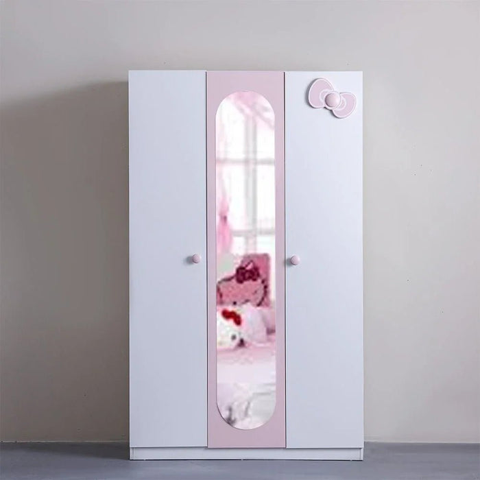 Kitty 3Door Wardrobe With 1 Mirror-White+Pink