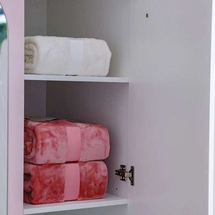 Kitty 3Door Wardrobe With 1 Mirror-White+Pink