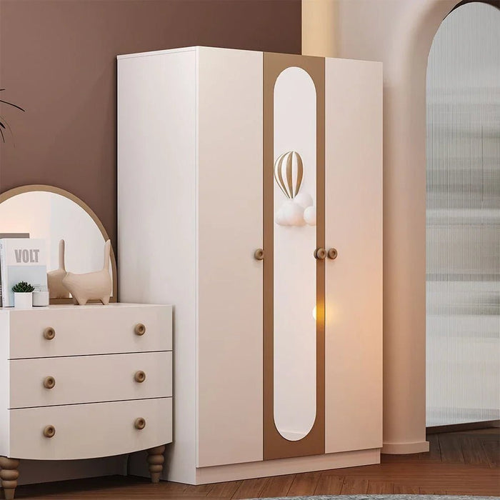 Caramel 3-Door Wardrobe with 1 Mirror - White/Brown - With 5-Year Warranty