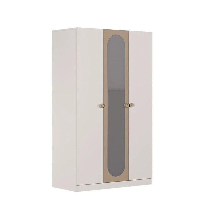 Caramel 3-Door Wardrobe with 1 Mirror - White/Brown - With 5-Year Warranty