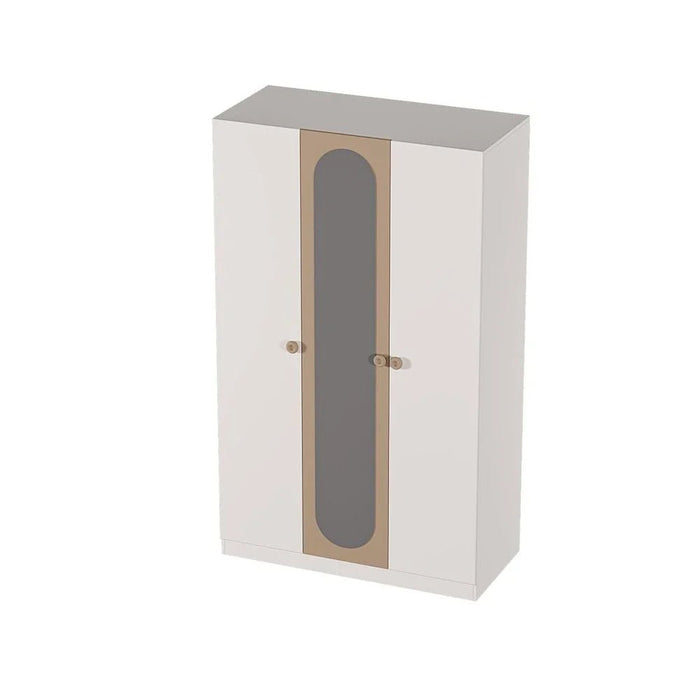Caramel 3-Door Wardrobe with 1 Mirror - White/Brown - With 5-Year Warranty