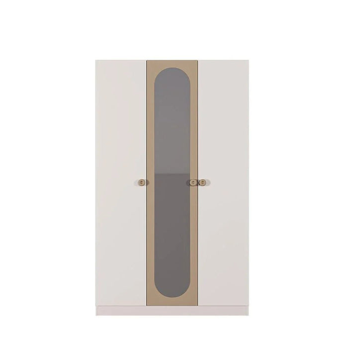 Caramel 3-Door Wardrobe with 1 Mirror - White/Brown - With 5-Year Warranty