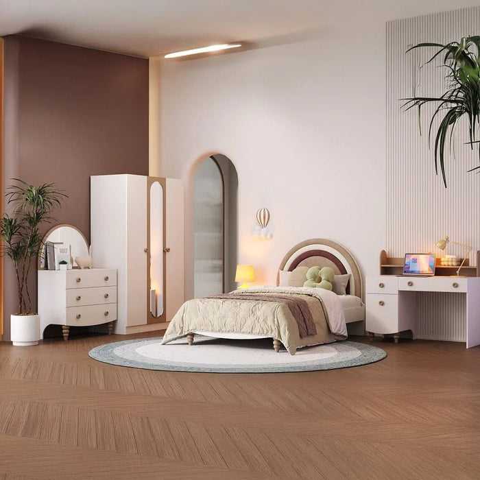 Caramel 3-Door Wardrobe with 1 Mirror - White/Brown - With 5-Year Warranty