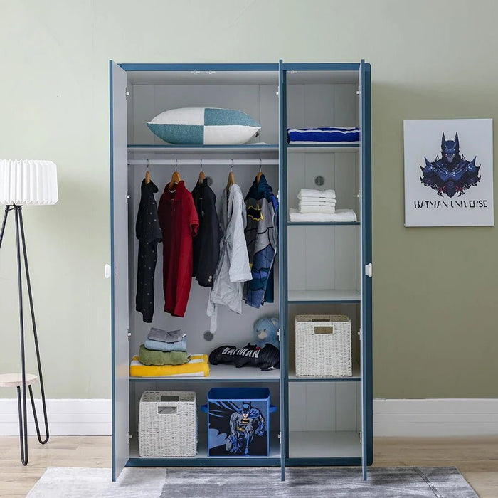 Knight 3-Door Wardrobe with 1 Mirror - White/Teal Blue - With 5-Year Warranty