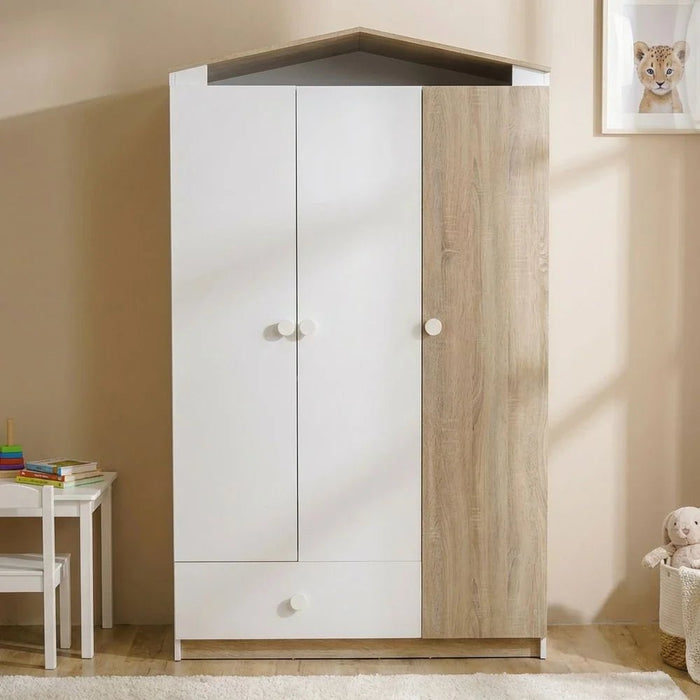 Stanley 3-Door Wardrobe with 1 Drawer - Sonoma Oak & White - With 2-Year Warranty