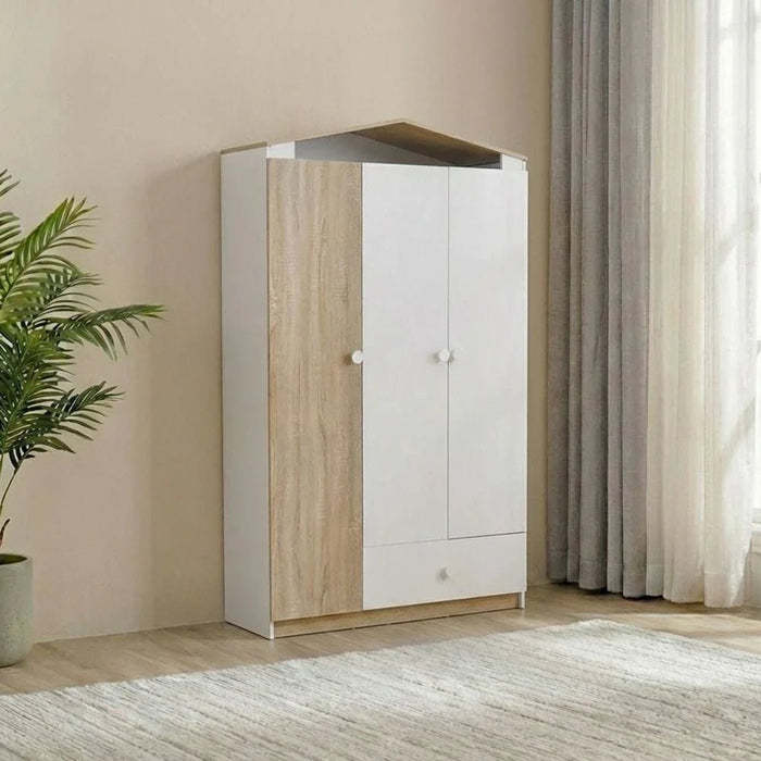 Stanley 3-Door Wardrobe with 1 Drawer - Sonoma Oak & White - With 2-Year Warranty