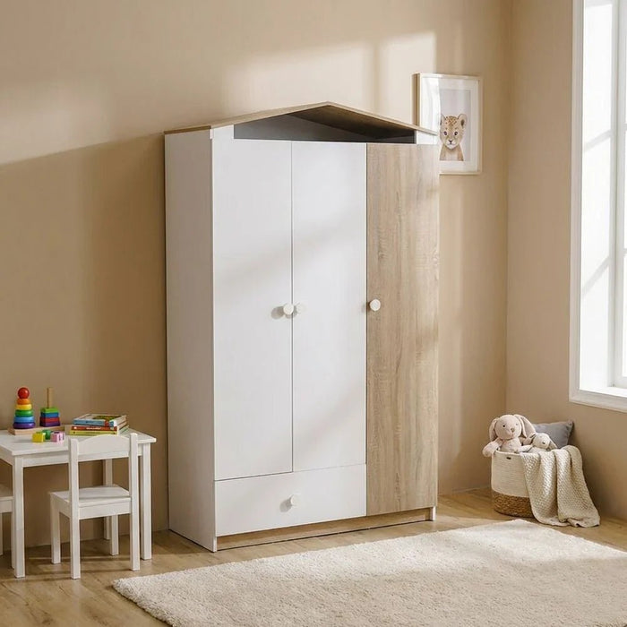 Stanley 3-Door Wardrobe with 1 Drawer - Sonoma Oak & White - With 2-Year Warranty