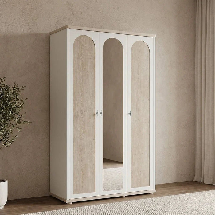 Swiss 3-Door Wardrobe with 1 Mirror - Light Oak/White - With 2-Year Warranty