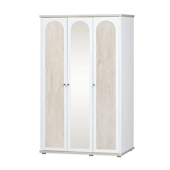 Swiss 3-Door Wardrobe with 1 Mirror - Light Oak/White - With 2-Year Warranty