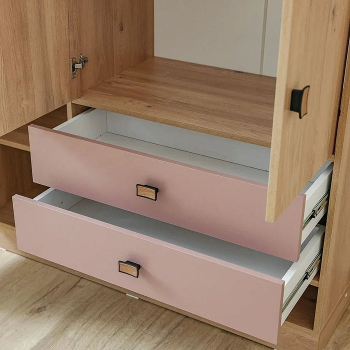 Bella 3-Door Wardrobe - Pink & Oak - With 2-Year Warranty