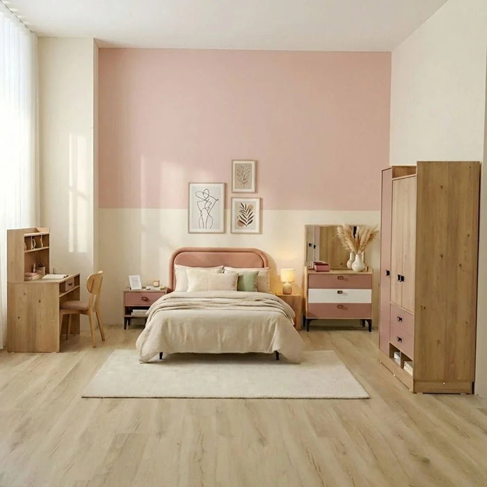 Bella 3-Door Wardrobe - Pink & Oak - With 2-Year Warranty