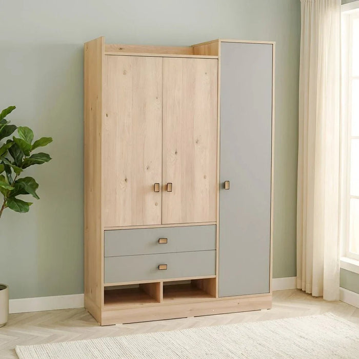 Bella 3 Door Wardrobe-Grey & Oak