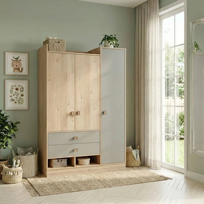 Bella 3 Door Wardrobe-Grey & Oak