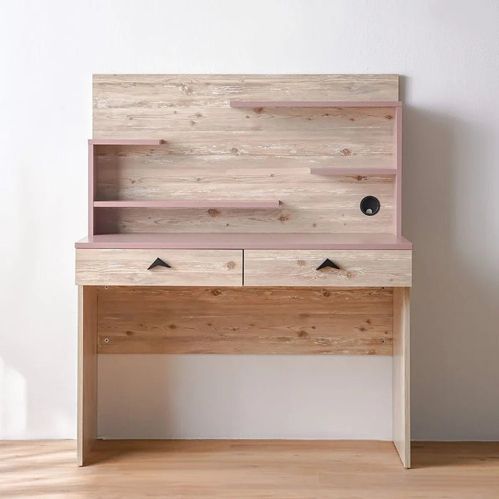 Bliss Study Desk With 2Drawers & Hutch-Oak & Pink