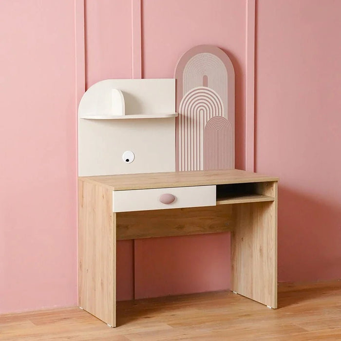 Zeta 1-Drawer Study Desk with Hutch - Off-white & Pink - With 2-Year Warranty