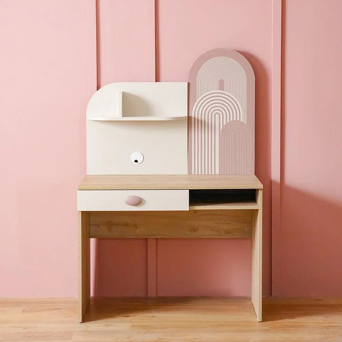 Zeta 1-Drawer Study Desk with Hutch - Off-white & Pink - With 2-Year Warranty