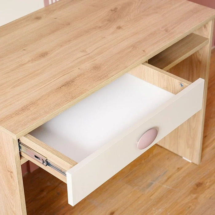 Zeta 1-Drawer Study Desk with Hutch - Off-white & Pink - With 2-Year Warranty