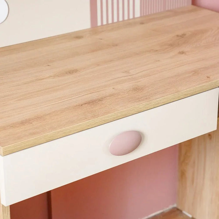 Zeta 1-Drawer Study Desk with Hutch - Off-white & Pink - With 2-Year Warranty