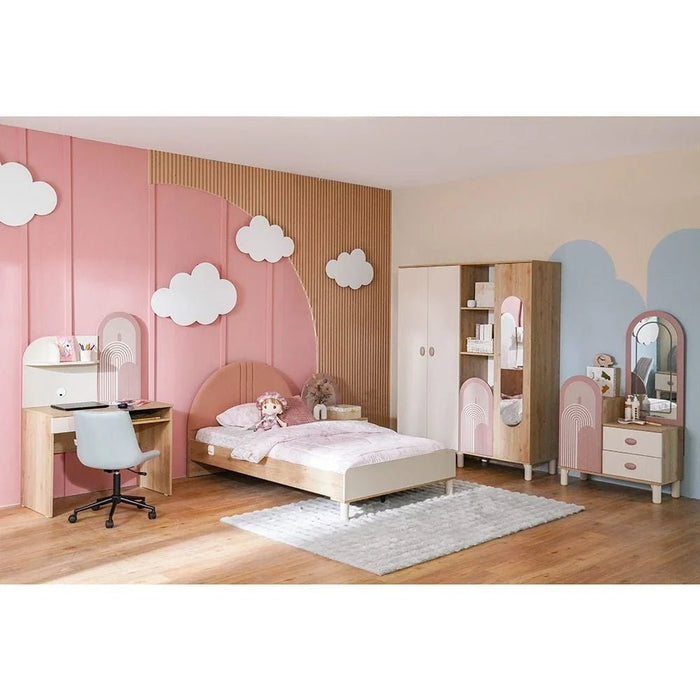 Zeta 1-Drawer Study Desk with Hutch - Off-white & Pink - With 2-Year Warranty