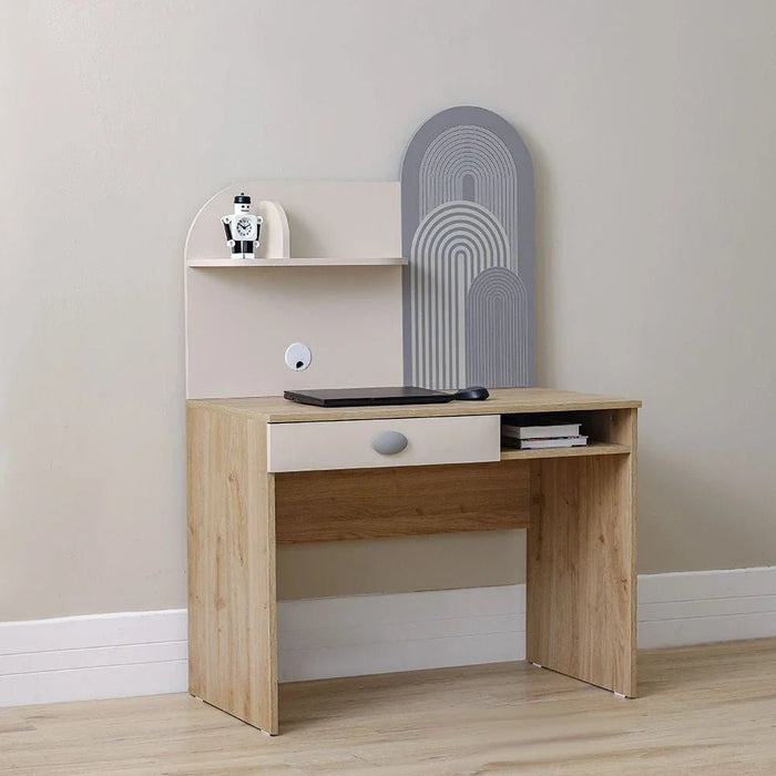 Zeta 1 Drawer Study Desk with Hutch - Off White & Grey - With 2-Year Warranty