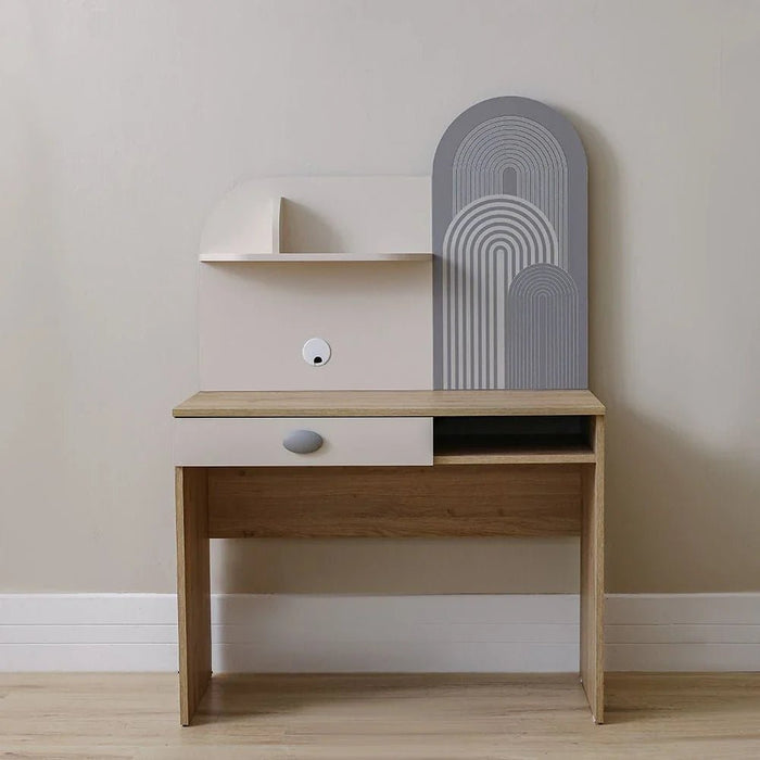 Zeta 1 Drawer Study Desk with Hutch - Off White & Grey - With 2-Year Warranty