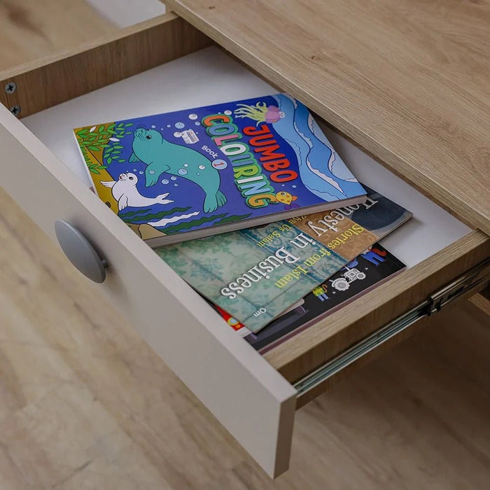 Zeta 1 Drawer Study Desk with Hutch - Off White & Grey - With 2-Year Warranty