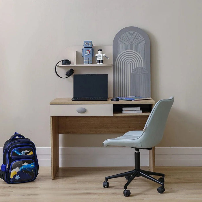 Zeta 1 Drawer Study Desk with Hutch - Off White & Grey - With 2-Year Warranty