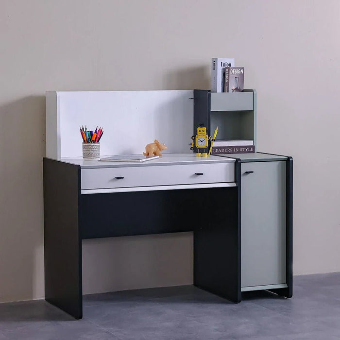 Petra 1Drawer & 1Door Study Desk With Hutch-White & Grey