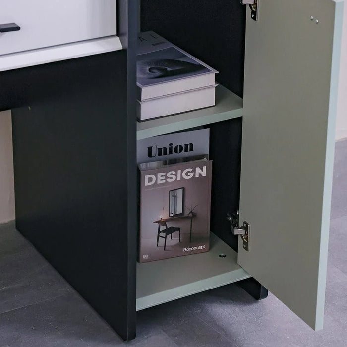 Petra 1Drawer & 1Door Study Desk With Hutch-White & Grey