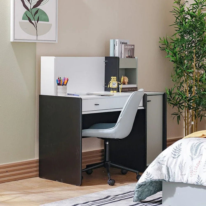 Petra 1Drawer & 1Door Study Desk With Hutch-White & Grey