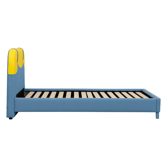 Bello 90x200 Upholstered Kids Bed - Blue & Yellow - With 2-Year Warranty