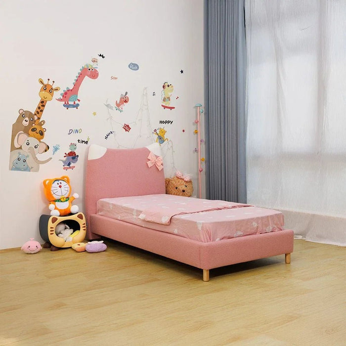Kitty 90x200 Upholstered Kids Bed - Light Pink - With 2-Year Warranty