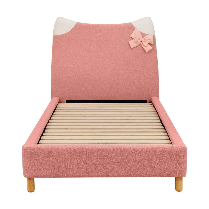 Kitty 90x200 Upholstered Kids Bed - Light Pink - With 2-Year Warranty
