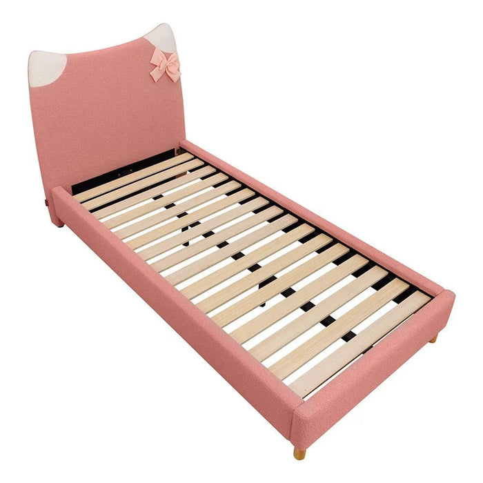 Kitty 90x200 Upholstered Kids Bed - Light Pink - With 2-Year Warranty