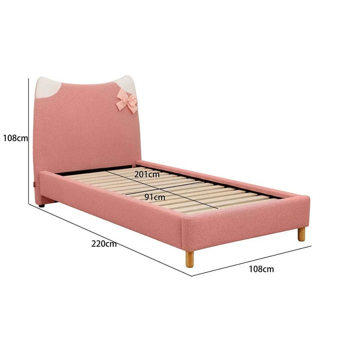 Kitty 90x200 Upholstered Kids Bed - Light Pink - With 2-Year Warranty