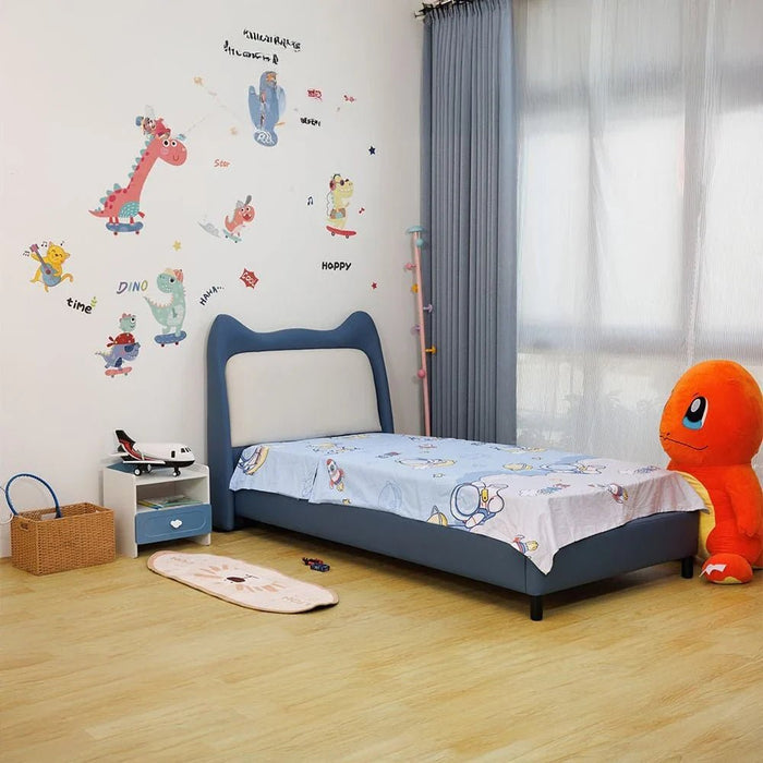 Knight 90x200 Faux Leather Upholstered KidsÕ Bed - Blue & Light Beige - With 2-Year Warranty