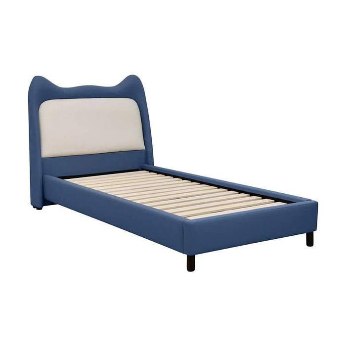Knight 90x200 Faux Leather Upholstered KidsÕ Bed - Blue & Light Beige - With 2-Year Warranty