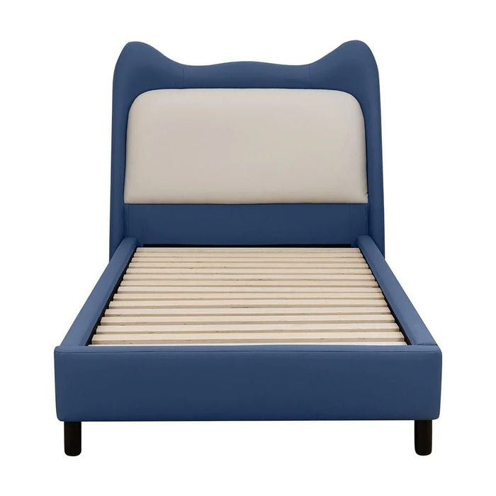 Knight 90x200 Faux Leather Upholstered KidsÕ Bed - Blue & Light Beige - With 2-Year Warranty