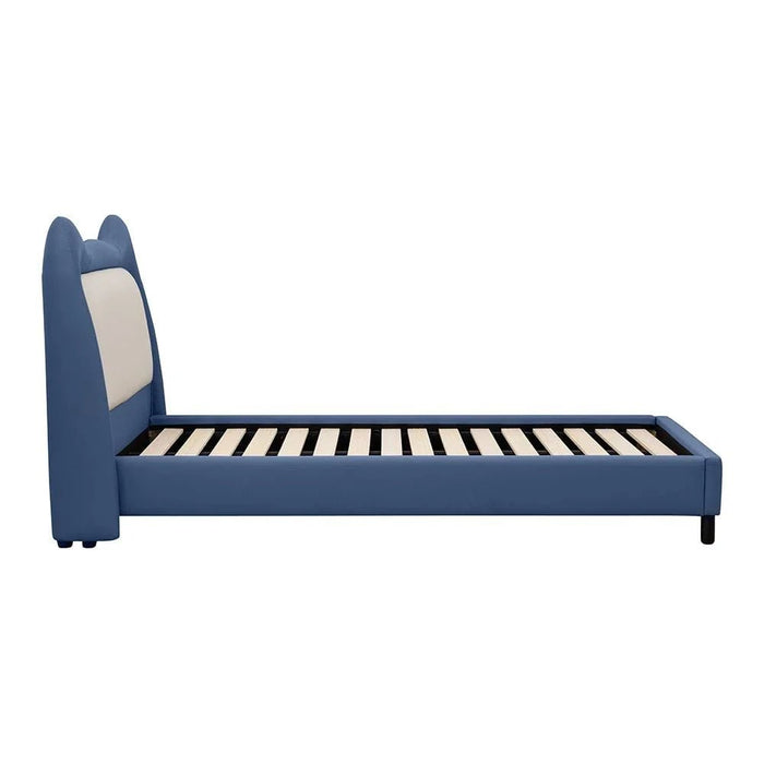 Knight 90x200 Faux Leather Upholstered KidsÕ Bed - Blue & Light Beige - With 2-Year Warranty