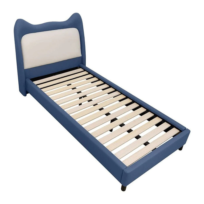 Knight 90x200 Faux Leather Upholstered KidsÕ Bed - Blue & Light Beige - With 2-Year Warranty