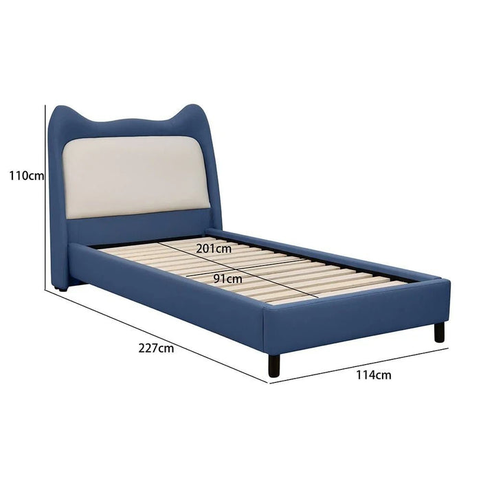 Knight 90x200 Faux Leather Upholstered KidsÕ Bed - Blue & Light Beige - With 2-Year Warranty