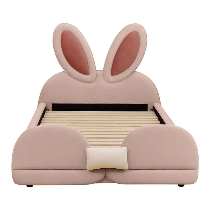 Peter Rabbit 120x200 Velvet Upholstered Kids Bed-Pink & White