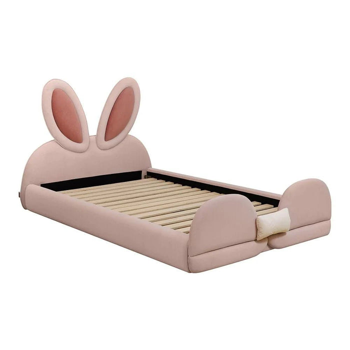Peter Rabbit 120x200 Velvet Upholstered Kids Bed-Pink & White