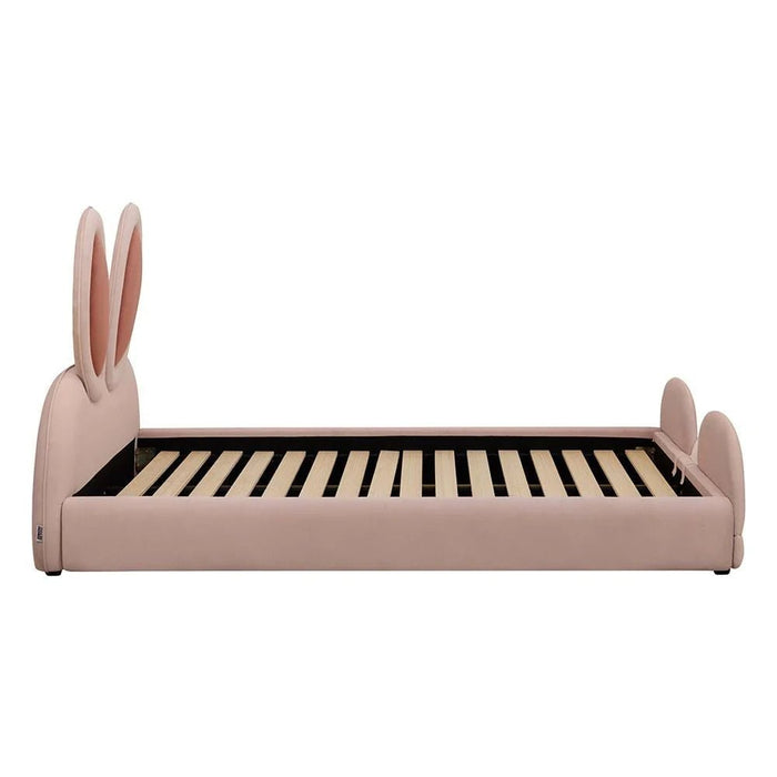 Peter Rabbit 120x200 Velvet Upholstered Kids Bed-Pink & White