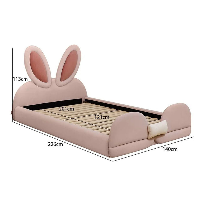 Peter Rabbit 120x200 Velvet Upholstered Kids Bed-Pink & White